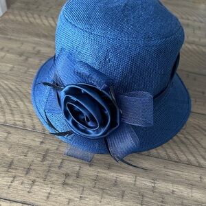 Blue Hat with Rose Accent